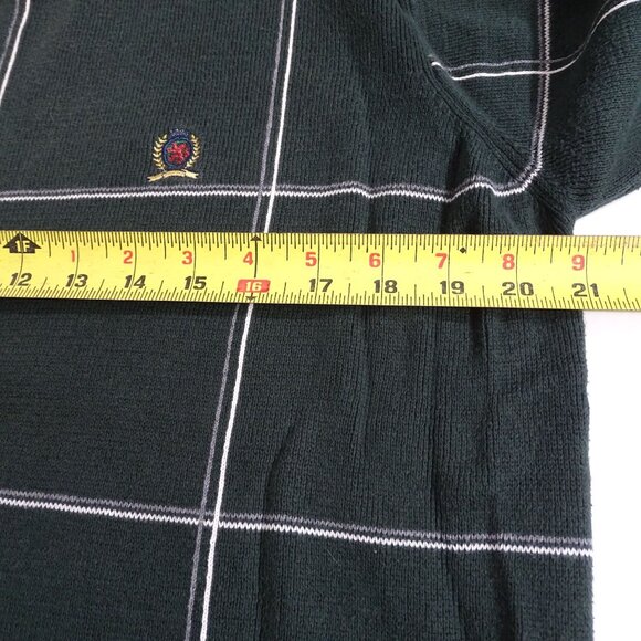 Tommy Hilfiger Mens Green Plaid Crewneck Sweater Size M Green Cotton Long Sleeve - Picture 6 of 9